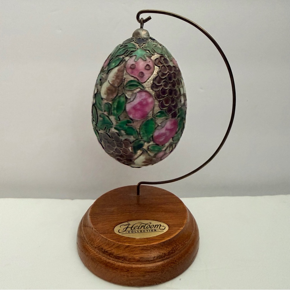 Ornate Easter Egg Ornament Hand Painted Cloisonné Vintage